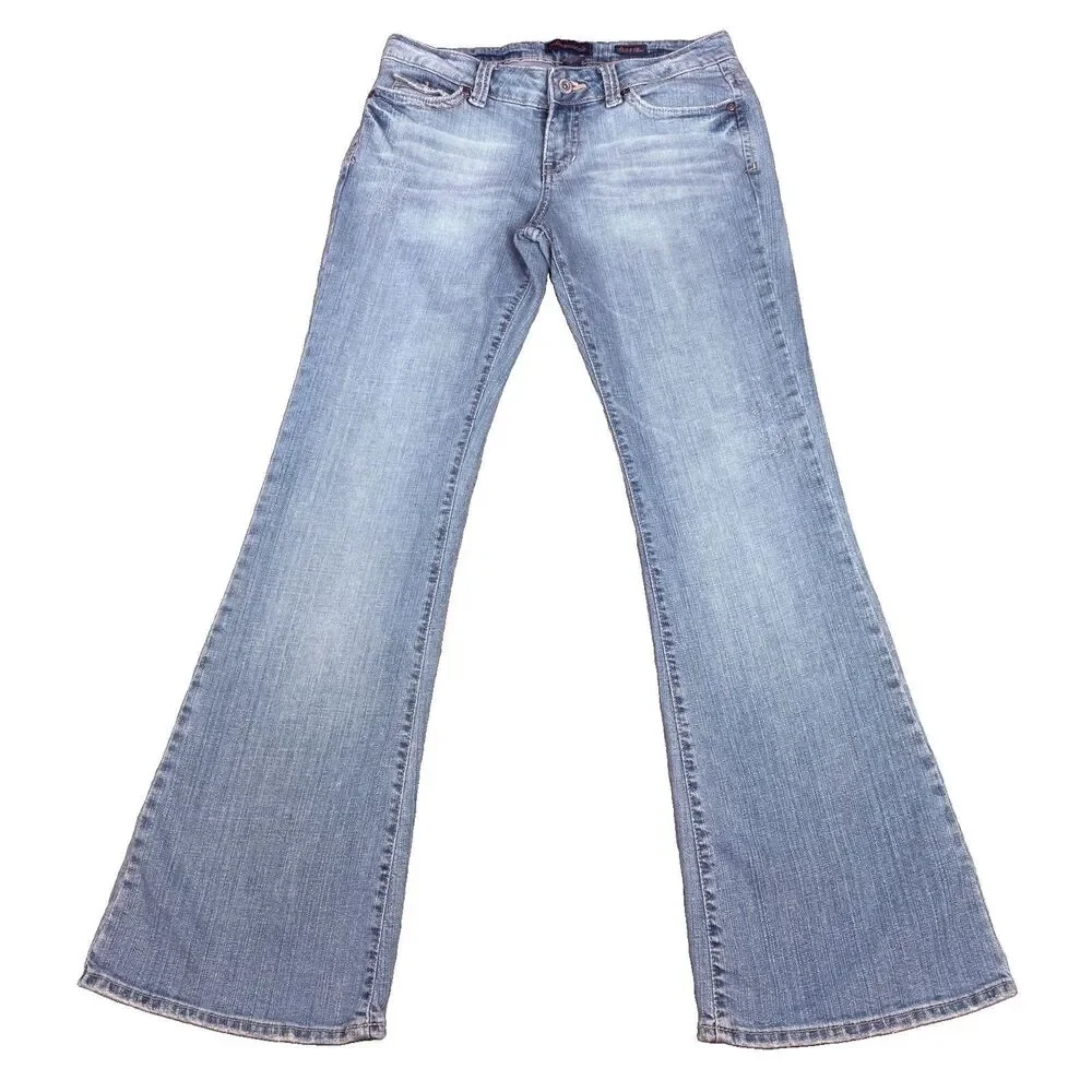 Aeropostale Flare Jeans Womens 3/4S Light Wash Low Rise Y2K Stretch Denim Flap